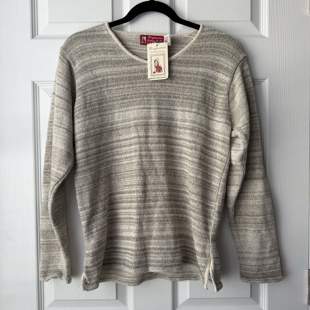 Binghamton Knitting Co Sweater Women's Small Cream Marbled Knit USA Grandpacore